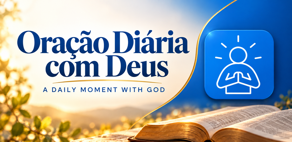 Oração Diária com Deus: arte com a nova logo e uma Bíblia sob luz suave